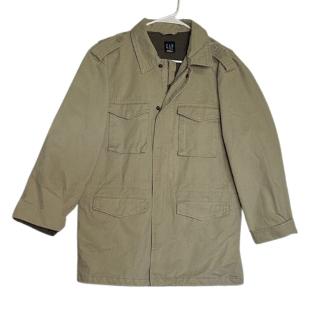 Gap Utility Military Canvas Jacket Boys Youth XXL Pockets Collard Khaki Lined